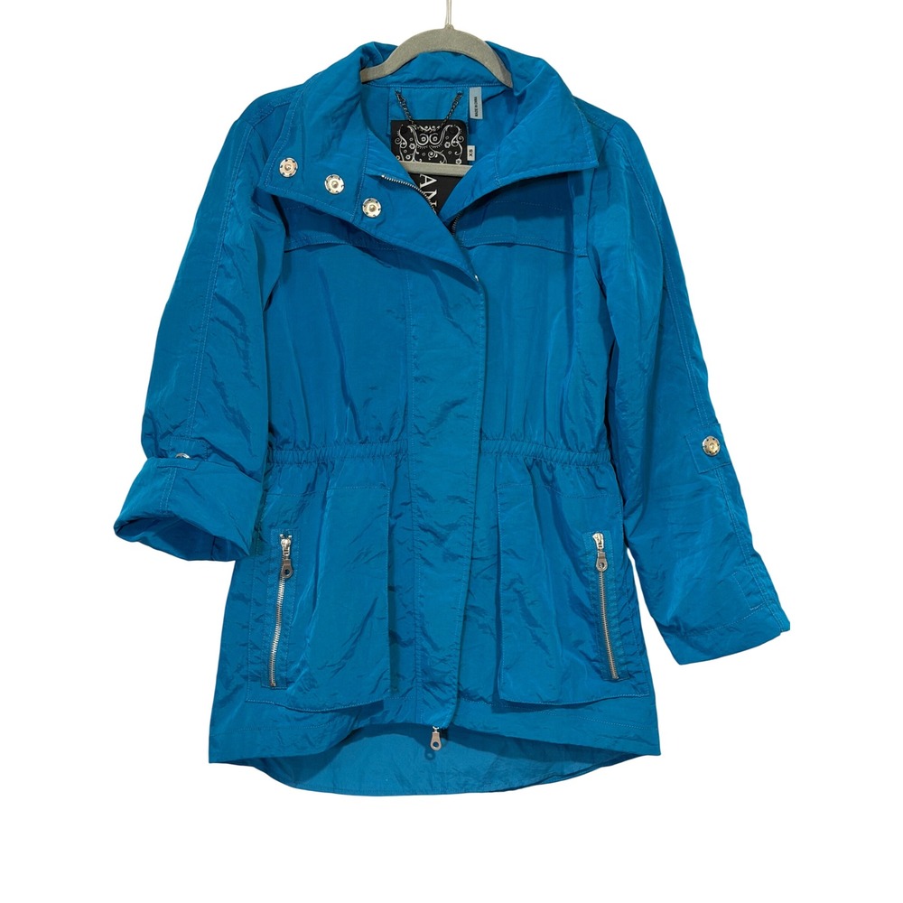 ANORAK Women Teal Tropical Rain Jacket Funnel Neck Hooded 5809LNL XS